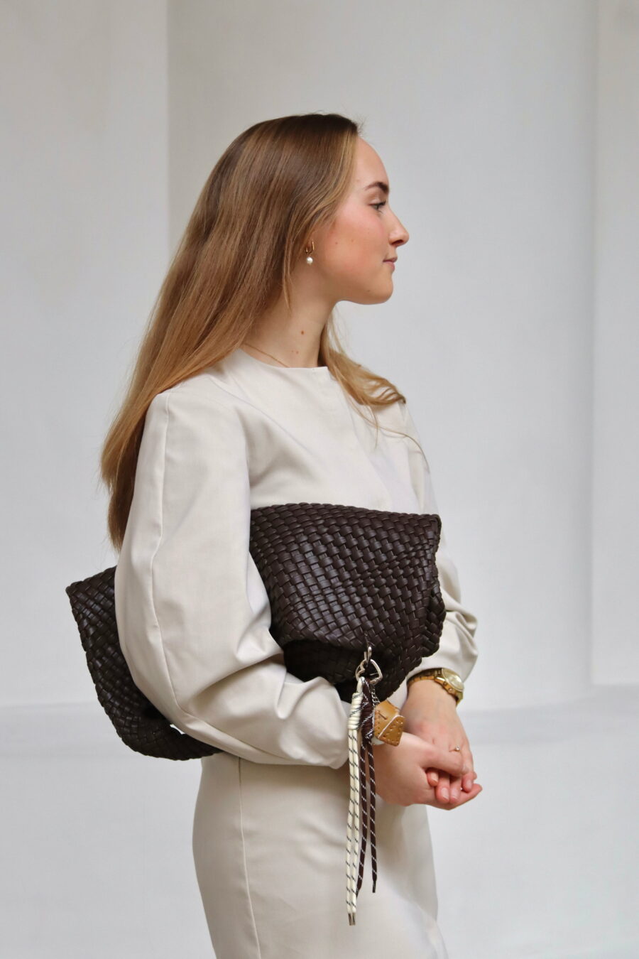 Romee jurk met ballonmouwen beige - Afbeelding 2